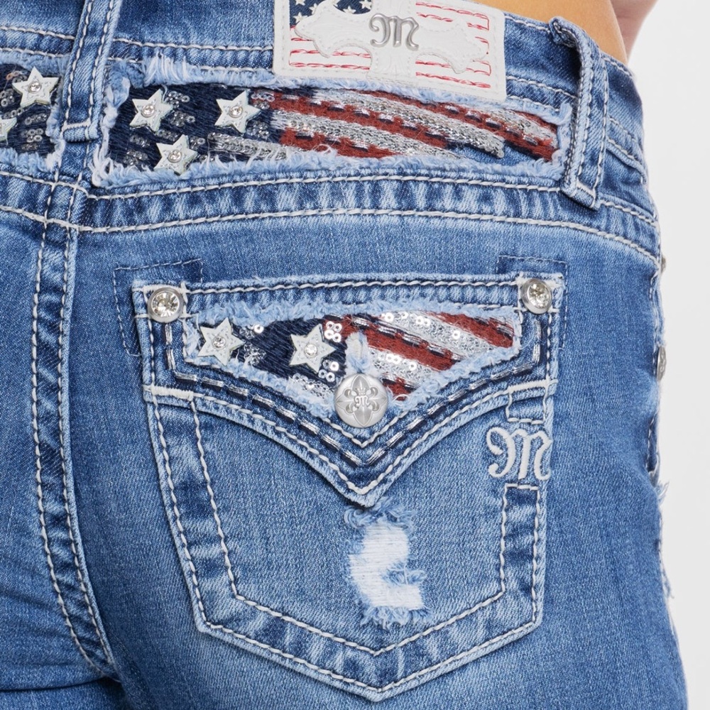 Miss Me Blue Boot Cut Jeans with Patriotic Flair